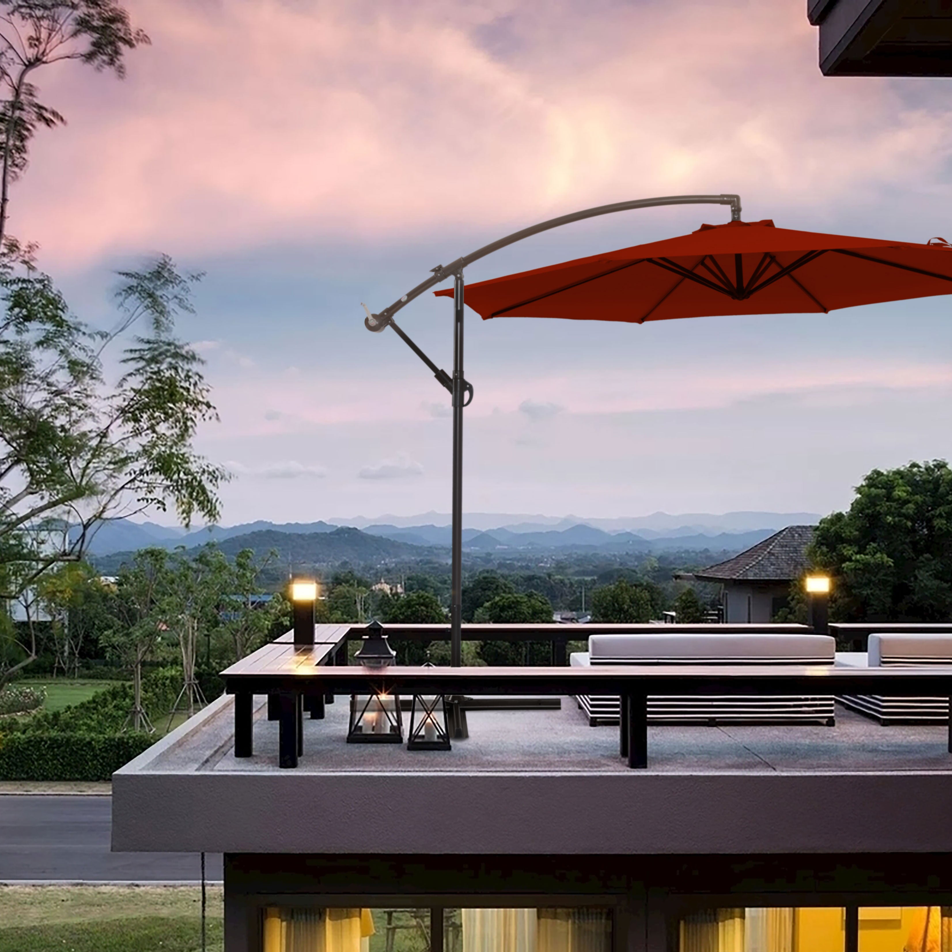SUGIFT 10FT Outdoor Offset Cantilever Patio Umbrella with Crank-Red
