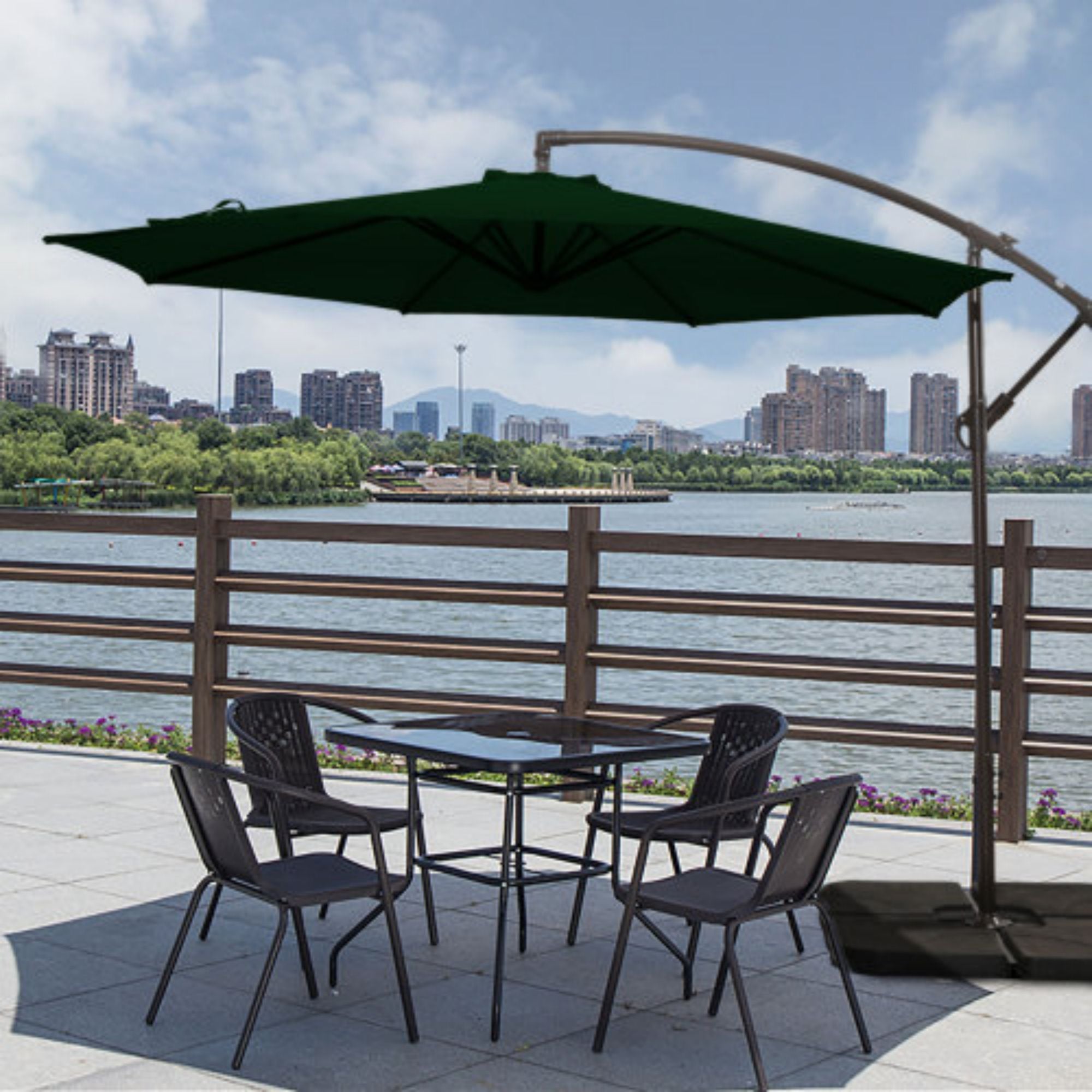 SUGIFT 10 ft. Round Steel Cantilever Offset Outdoor Patio Umbrella in Dark Green