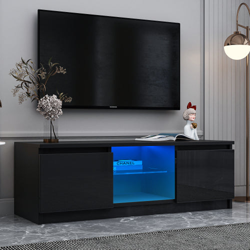 SUGIFT Black TV Stand with LED Lights
