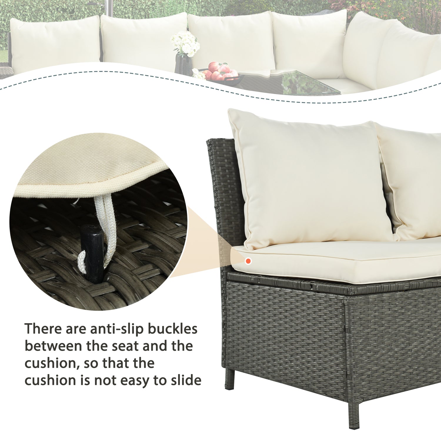 SUGIFT Outdoor Dining Set 6-Piece Patio Furniture Wicker Sectional Dining Set Homes Gardens Outdoor Sofa,Dining Table Chair with Bench and Cushions- Beige