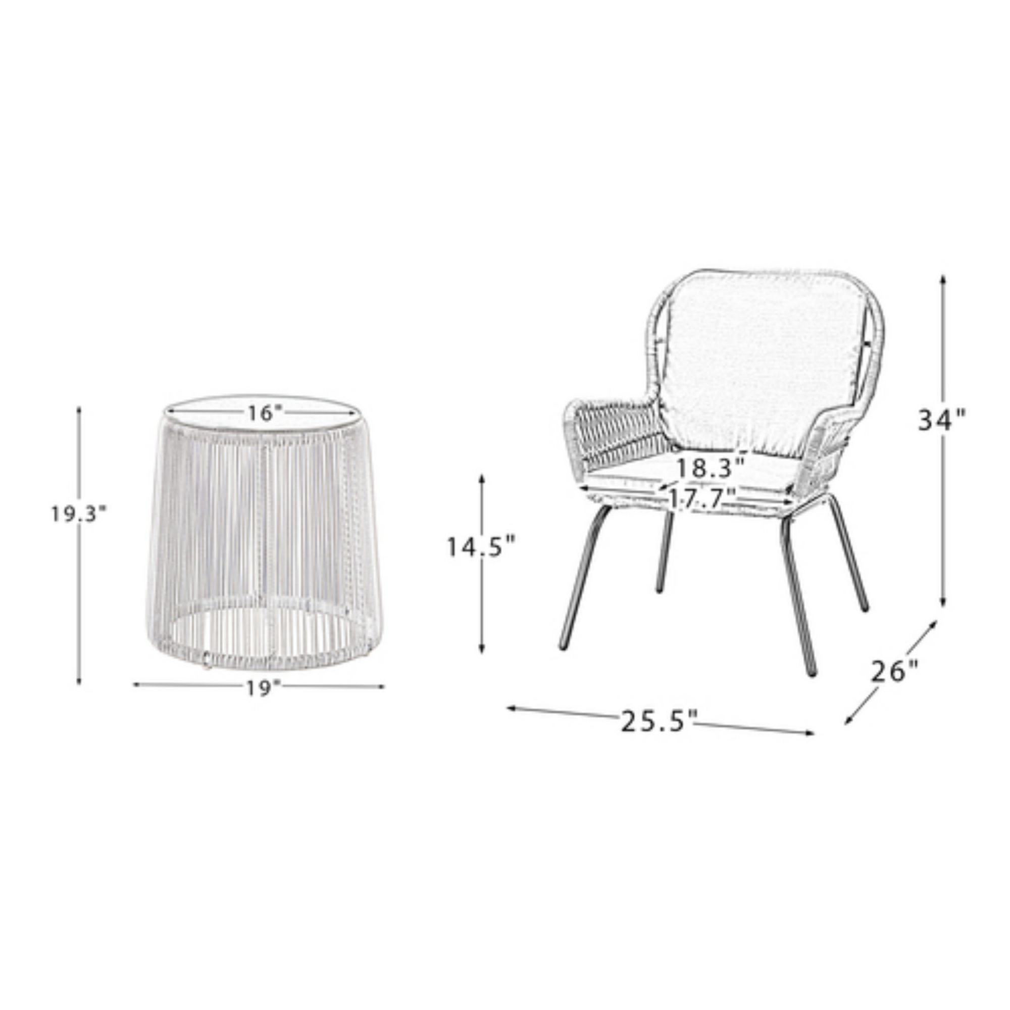 SUGIFT 3-Pieces Patio Bistro Set Outdoor Rattan Seating Group with Cushions
