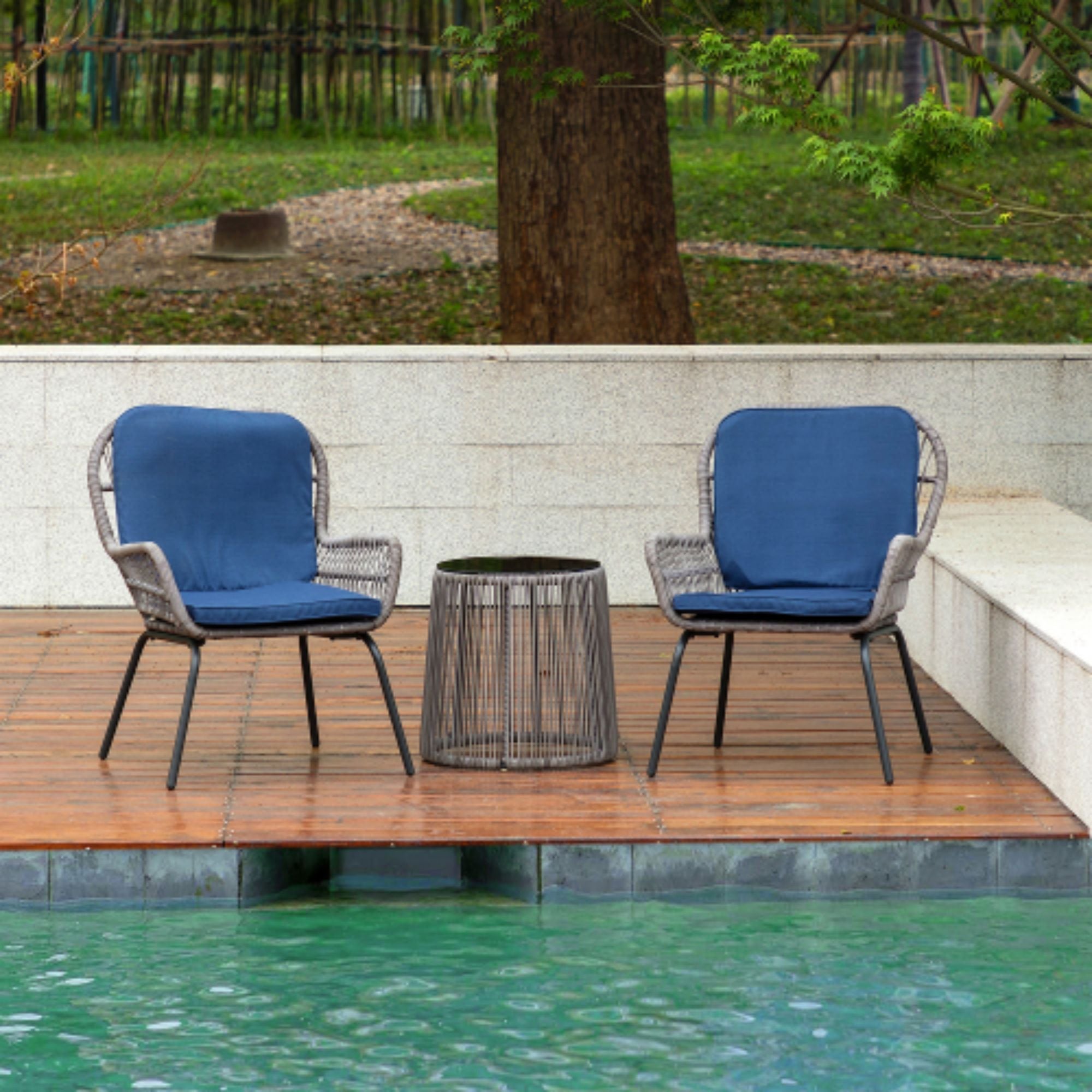 SUGIFT 3-Pieces Patio Bistro Set Outdoor Rattan Seating Group with Cushions