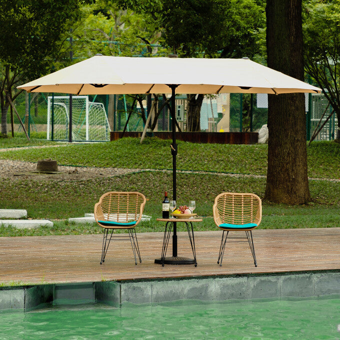 SUGIFT 13' x 6.5' Rectangular Outdoor Patio Market Umbrella with Crank-Beige
