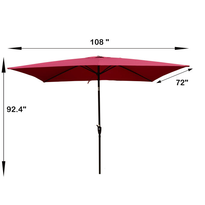 SUGIFT 9' x 6' Rectangular Outdoor Patio Market Umbrella with Crank and Push Button Tilt in Burgundy