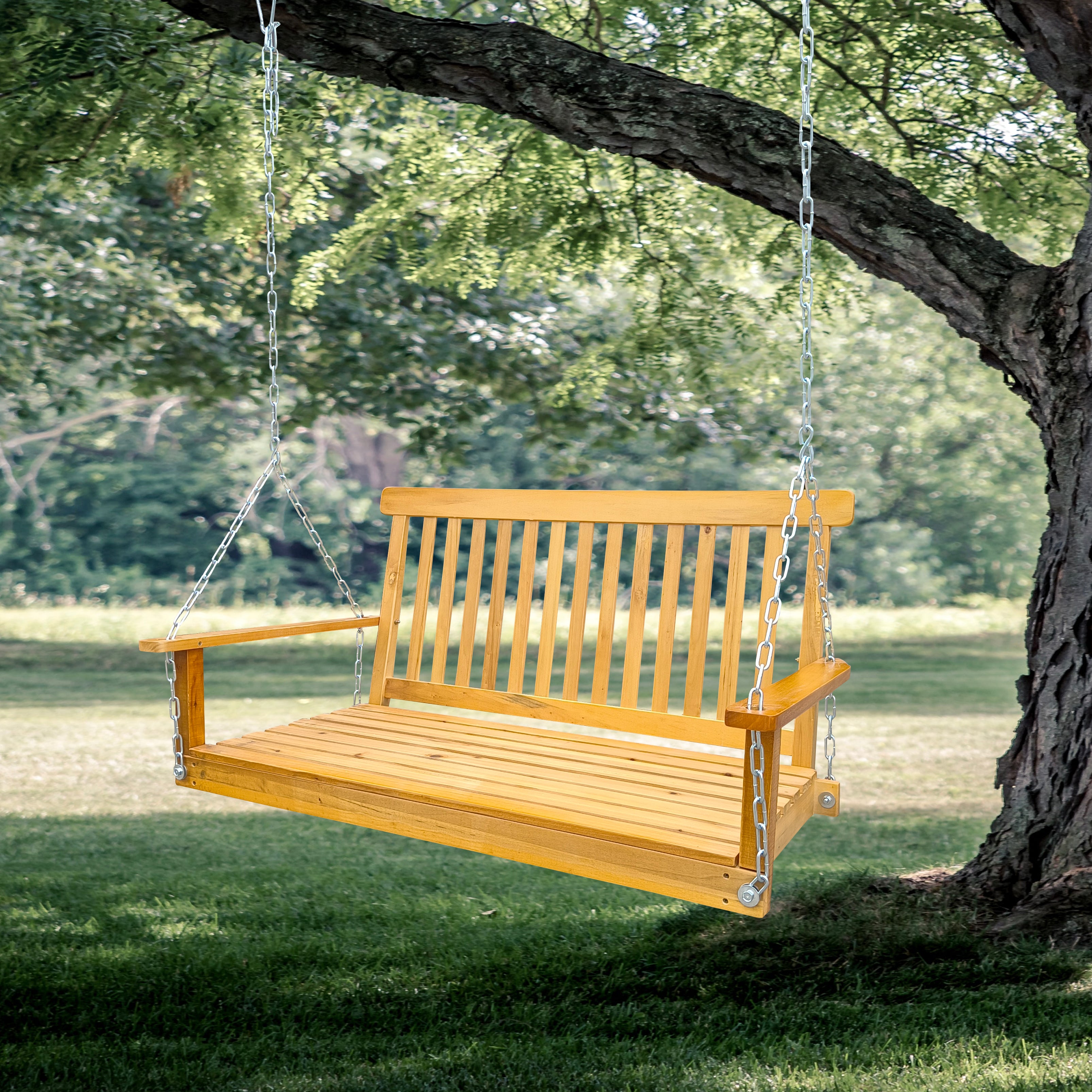 SUGIFT 2-Person Fir Wood Patio Porch Swing Hanging Patio Bench-Yellow