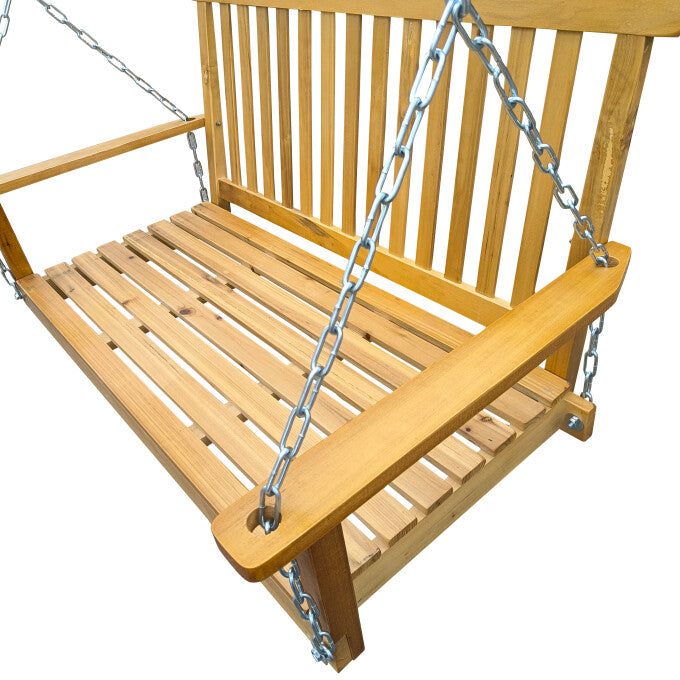 SUGIFT 2-Person Fir Wood Patio Porch Swing Hanging Patio Bench-Yellow