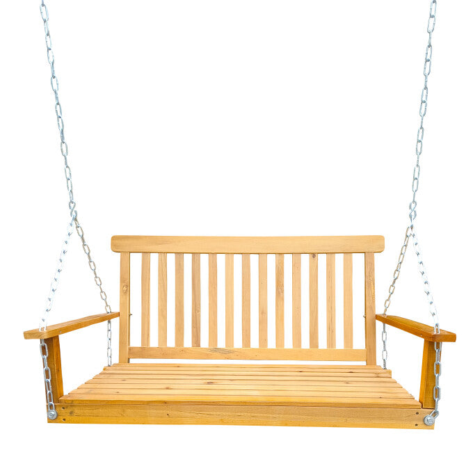 SUGIFT 2-Person Fir Wood Patio Porch Swing Hanging Patio Bench-Yellow