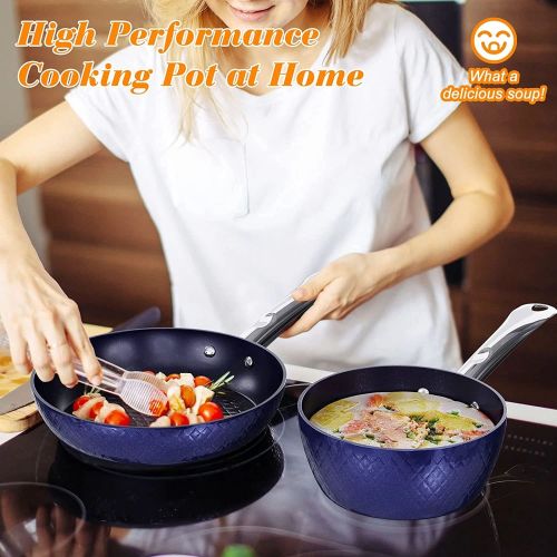 SUGIFT Kitchen Cookware Sets Nonstick Ceramic Bule,1.2 Quart Pot Saucepan with Lid+8 inch Small Frying Pan