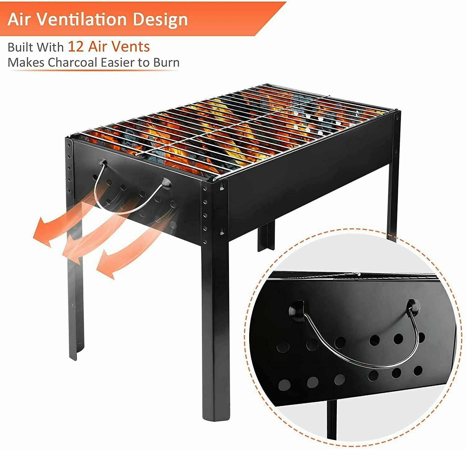 SUGIFT 20¡± Portable Charcoal Grill in Black with Handle Grip