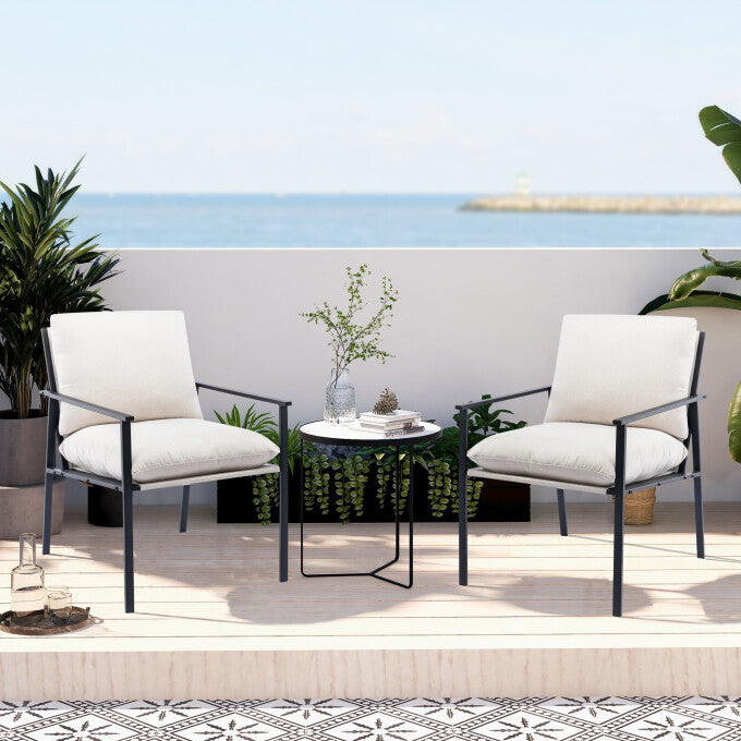 SUGIFT Metal Frame Dining Chair with White Cushions