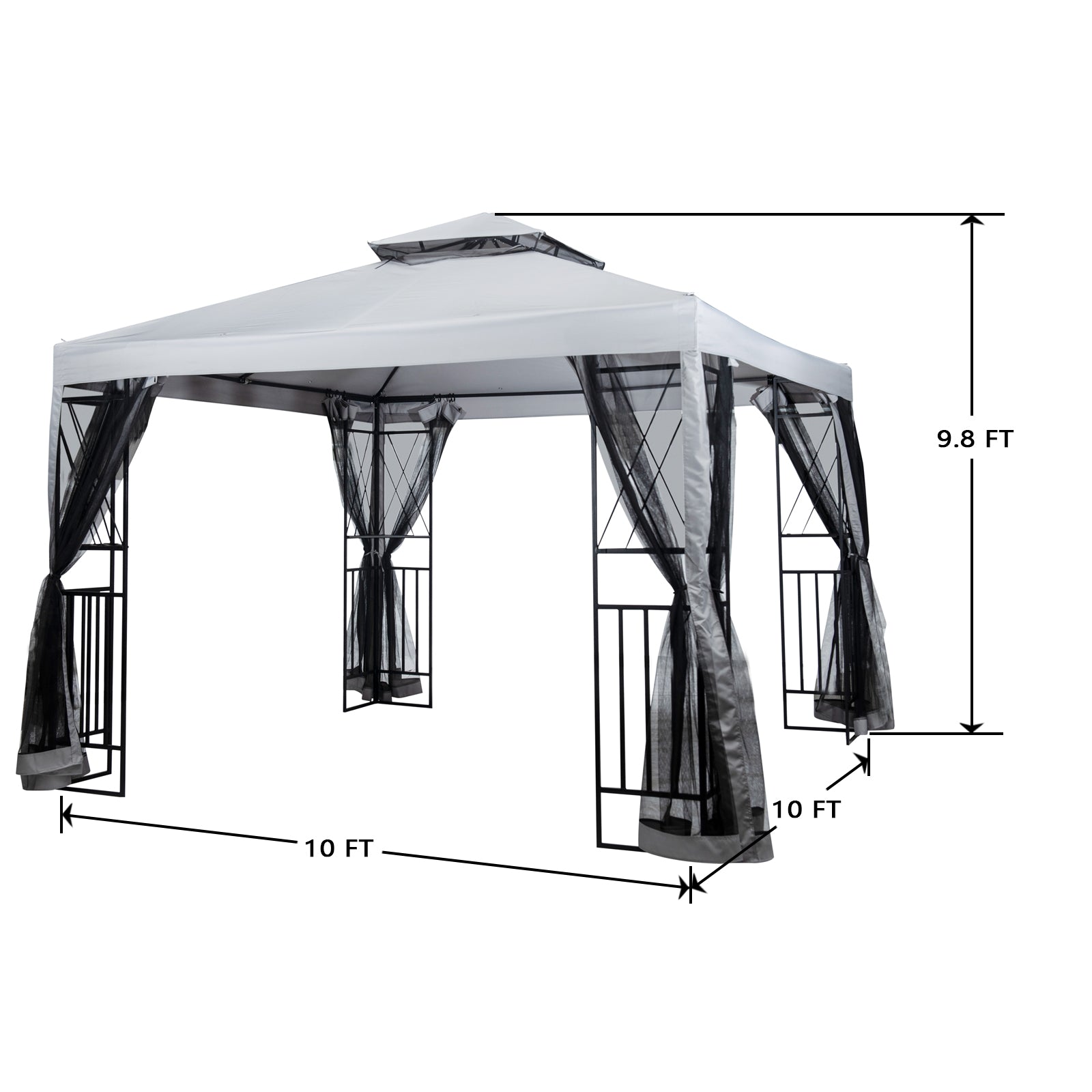 SUGIFT Outdoor Patio Gazebo Canopy with Mesh Netting Sidewalls and Steel Frame - Light Gray