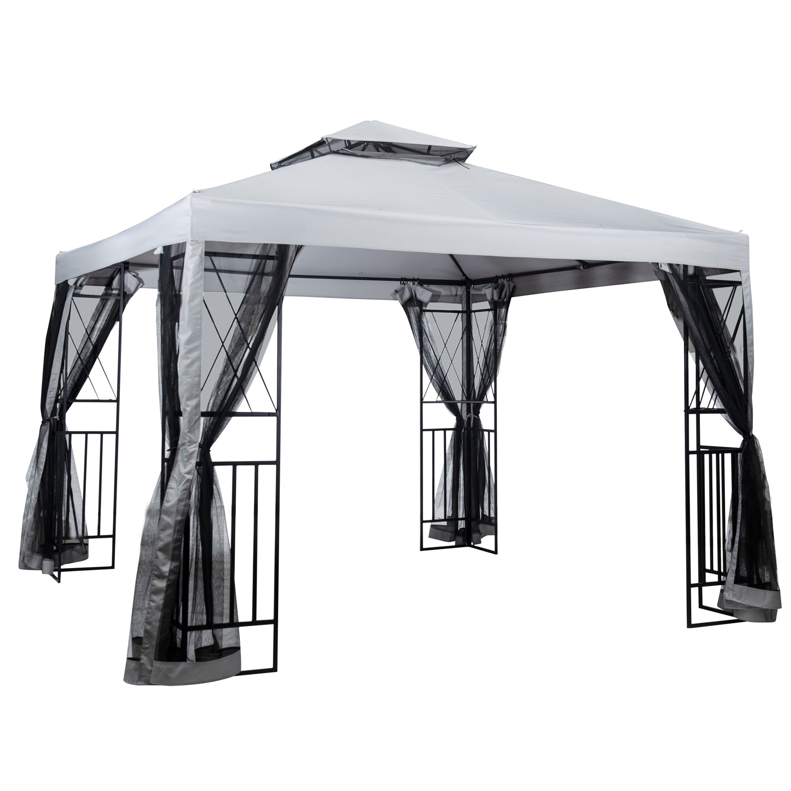 SUGIFT Outdoor Patio Gazebo Canopy with Mesh Netting Sidewalls and Steel Frame - Light Gray
