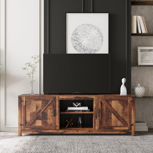 SUGIFT Farmhouse TV Stand, Wood Entertainment Center Media Console with Storage