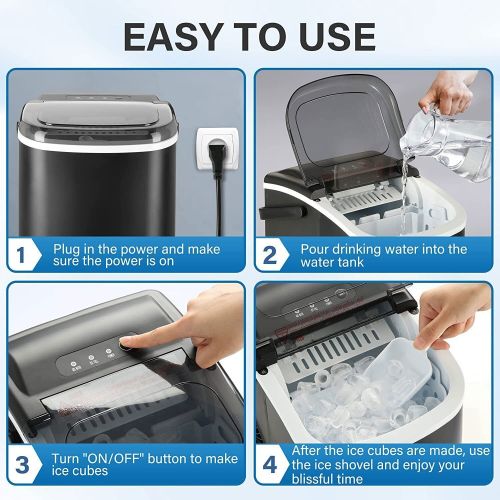 SUGIFT Simple Deluxe Ice Maker Machine for Countertop, 26lbs Ice/24Hrs, 9 Ice Cubes Ready in 6 Mins, Portable Self-Clean Ice Machine with Scoop and Basket
