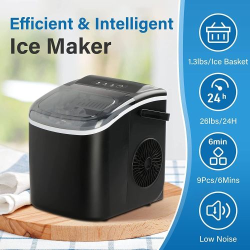 SUGIFT Simple Deluxe Ice Maker Machine for Countertop, 26lbs Ice/24Hrs, 9 Ice Cubes Ready in 6 Mins, Portable Self-Clean Ice Machine with Scoop and Basket
