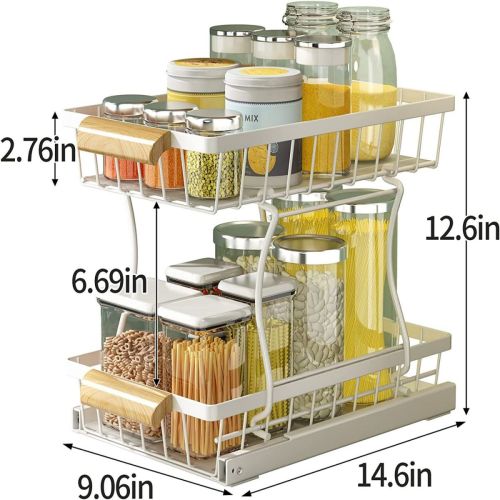 SUGIFT Under the sink Rack 2 Layer Bathroom Kitchen Pull-Out Metal Shelf Organizer White