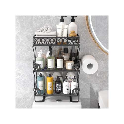 SUGIFT Stacking Shower Caddy Shelf Toilet Rack 3 Layer Bathroom Organizer Metal Storage Shelfl Black