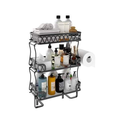 SUGIFT Stacking Shower Caddy Shelf Toilet Rack 3 Layer Bathroom Organizer Metal Storage Shelfl Black