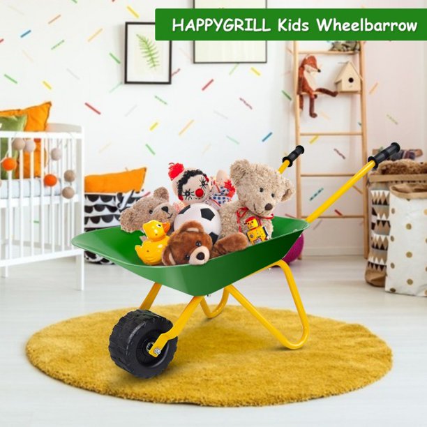 SUGIFT Kids Wheelbarrow Outdoor Garden Backyard Play Toy Kids Metal Wheelbarrow