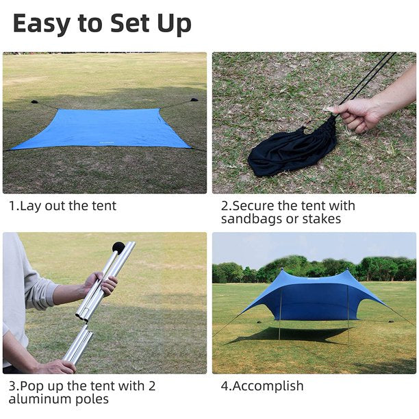secure tents SUGIFT Beach Tent, Portable Beach Canopy Sun Shelter UPF50+ for 6-8 Pe