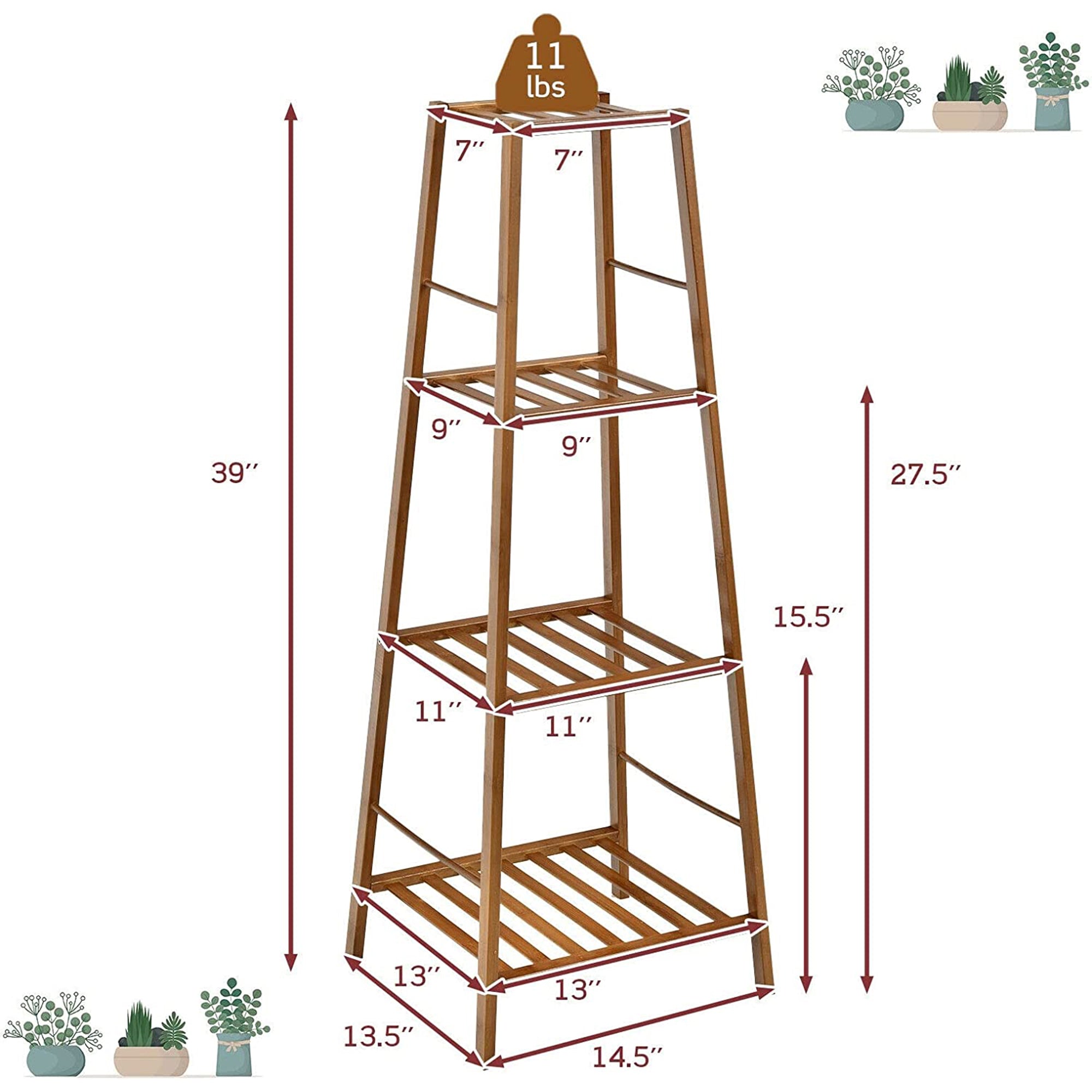 Indoor/Outdoor Brown Wood Plant Stand Display Holder (4-Tier)