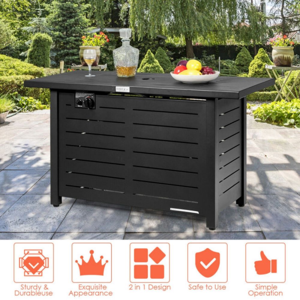 42 in. Outdoor Metal Rectangular Propane Gas Fire Pit Table with Table Cover