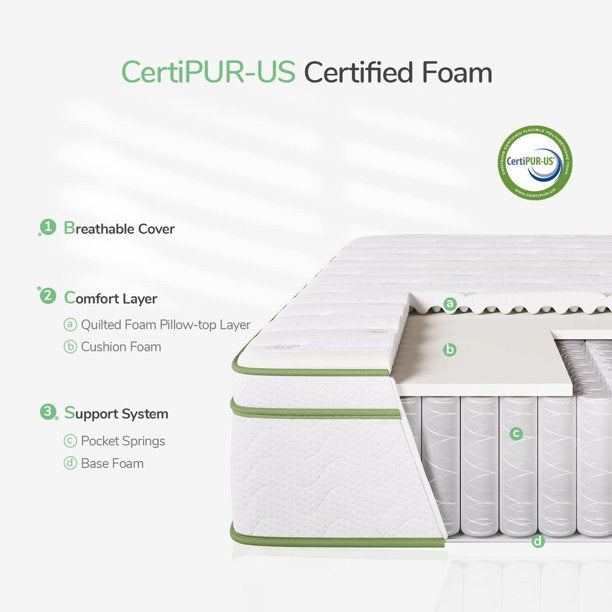 SUGIFT 10 Inch Memory Foam Hybrid Mattress with Pocketed Coil for Durable Support