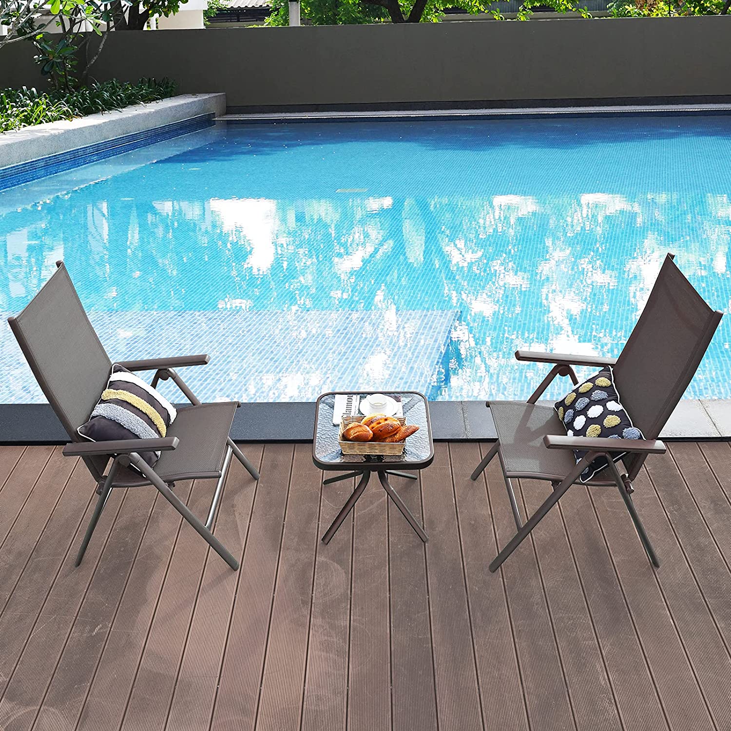 2-Piece Outdoor Gray Patio Aluminium Folding Dining Chairs with Adjustable Back