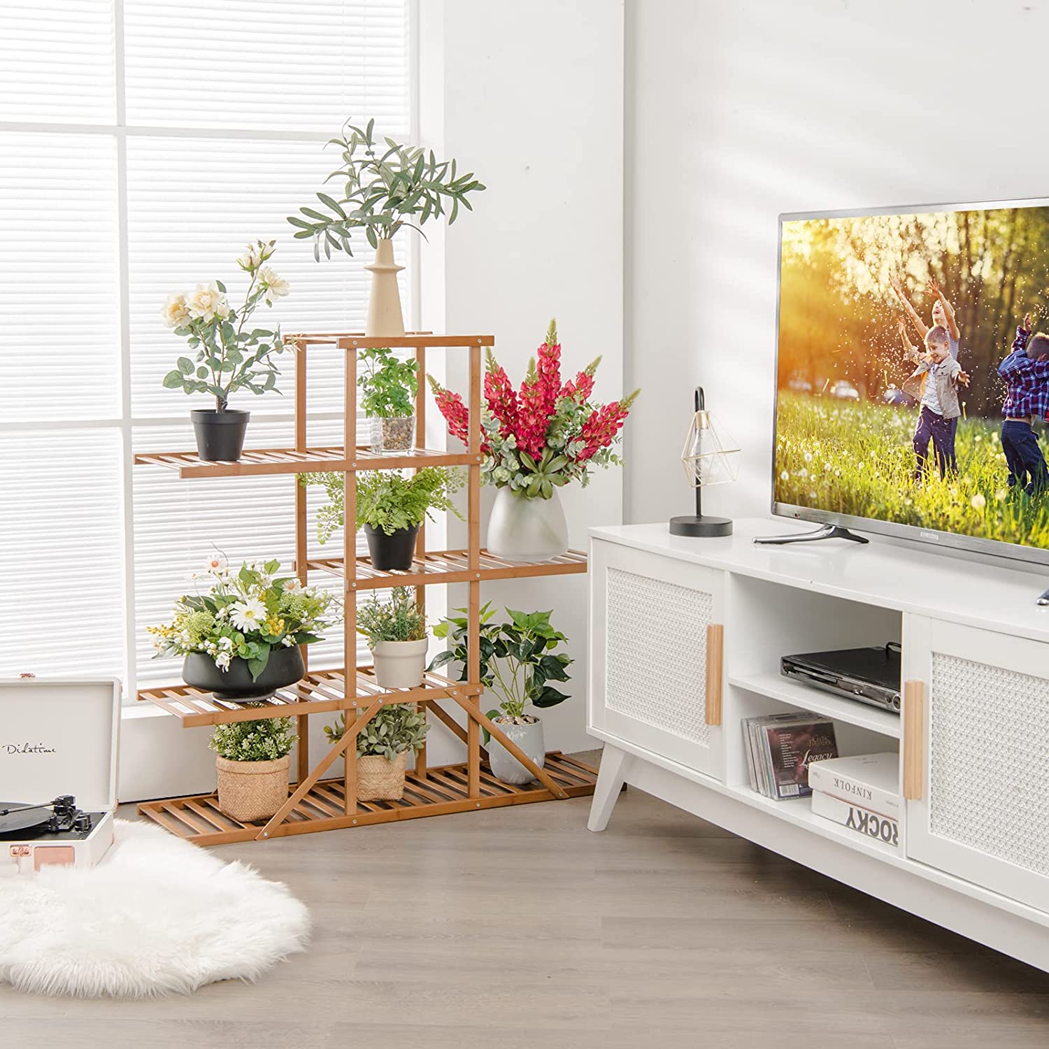 Brown Indoor/Outdoor Wood Plant Stand 10 Potted Plant Shelf Display Holder (5-Tier)
