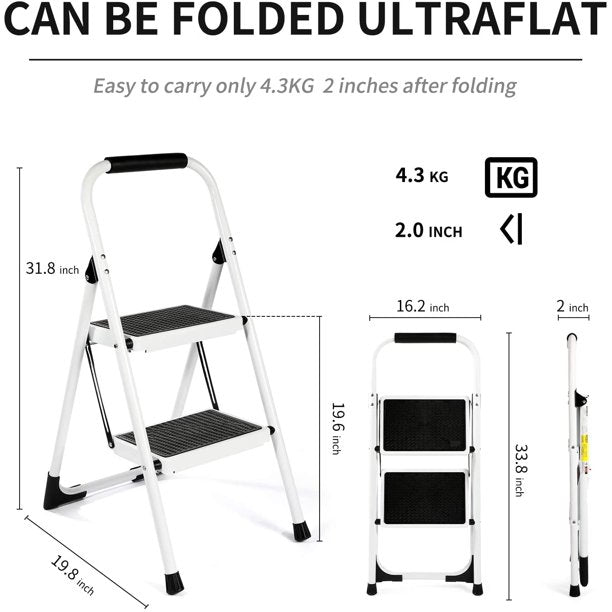 2 Step Stool Ergonomic Folding Step Stool Step Ladder with Wide Anti-Slip Pedal