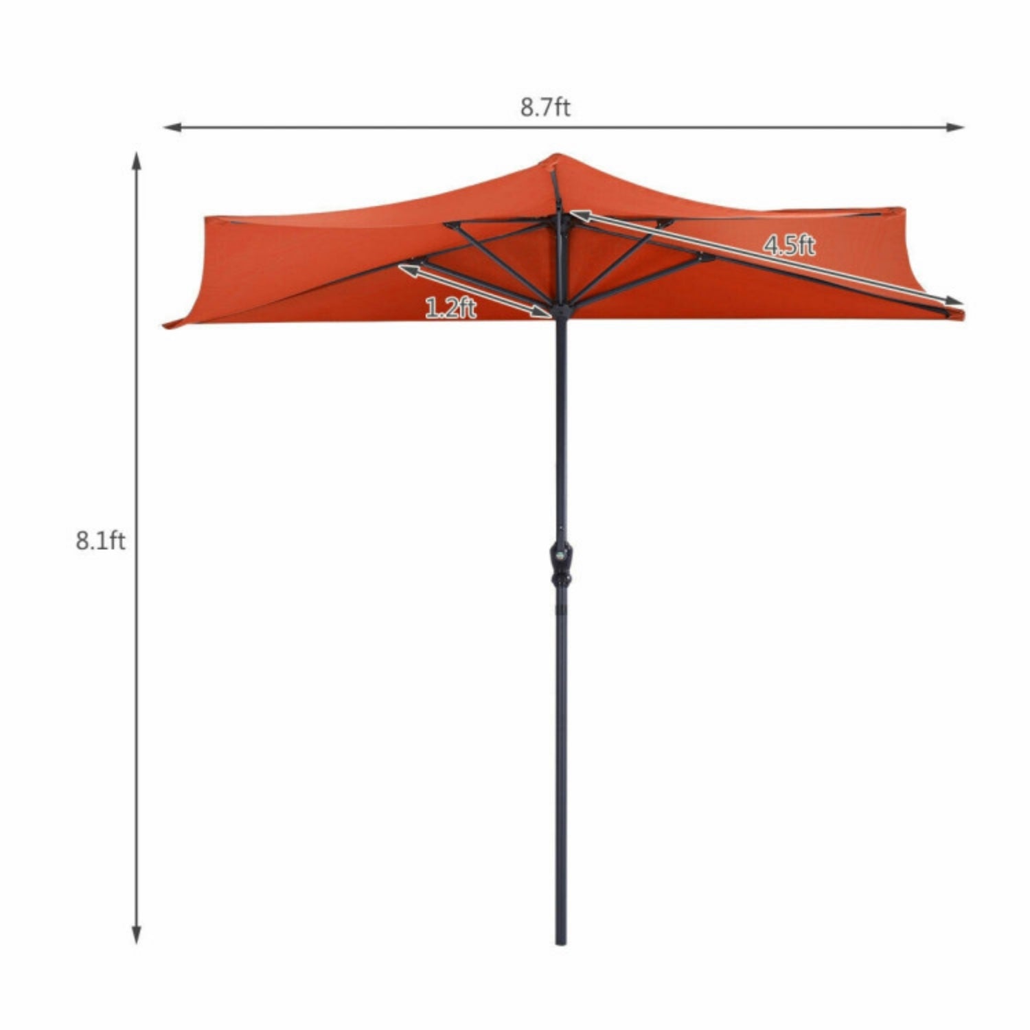 SUGIFT 9 Feet Patio Bistro Half Round Umbrella without Weight Base,Orange