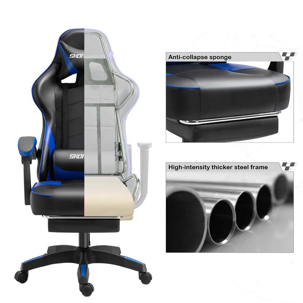 SUGIFT Gaming Chair Office Chair Ergonomic PC Computer Chair Reclining Racing Chair with Headrest and Lumbar Support Gaming Chair for Adults Men Women Teens Desk Chair (Black+Blue)