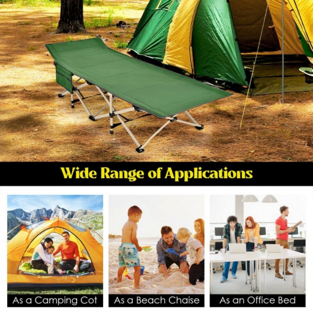 Green Wide Foldable Camping Cot with Carrying Bag