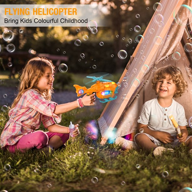 SUGIFT Bubble Gun Bubble Machine for Toddlers, 2000+ Bubbles Per Minute, Helicopter Bubble Maker with Light and Music, Birthday Gifts