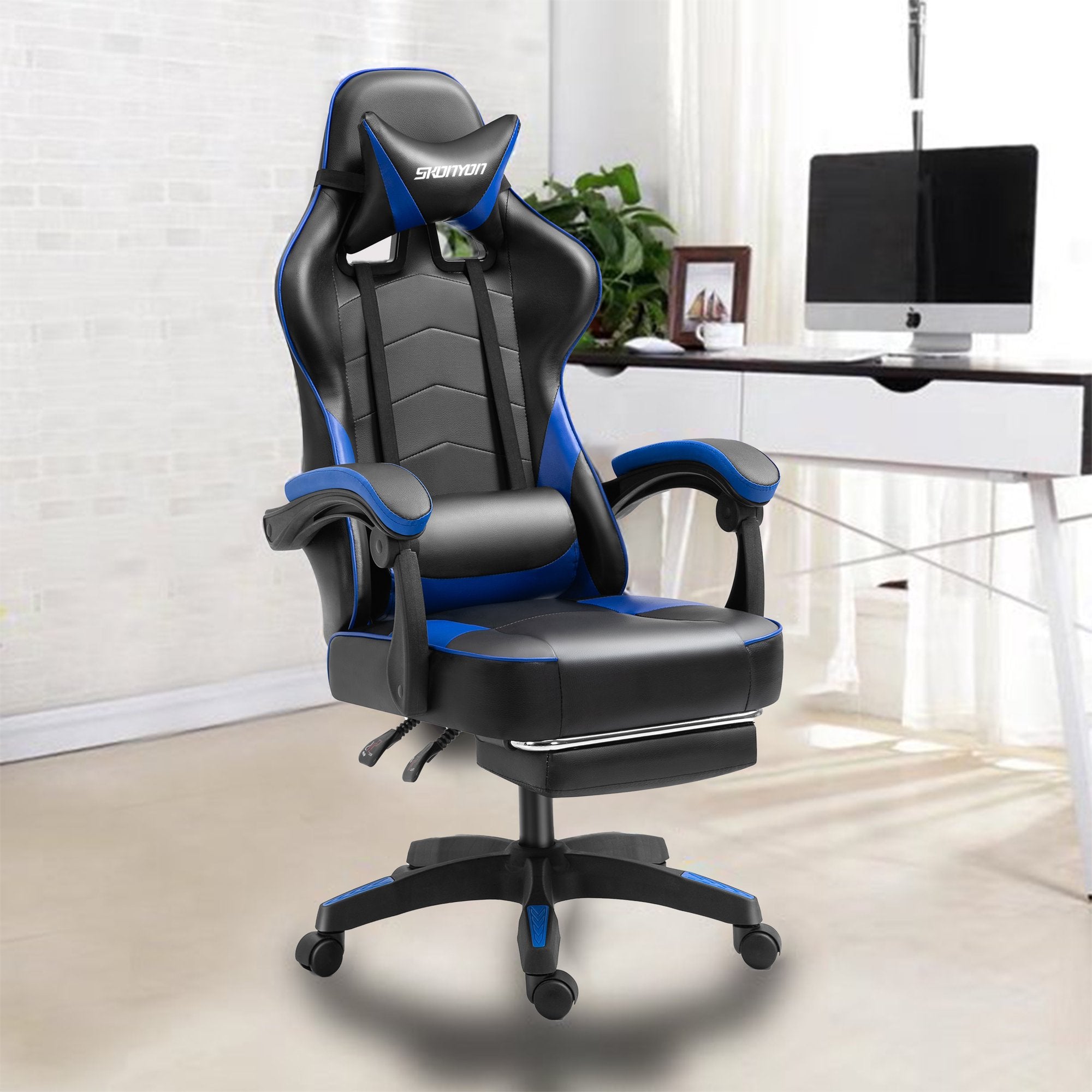 SUGIFT Gaming Chair Office Chair Ergonomic PC Computer Chair Reclining Racing Chair with Headrest and Lumbar Support Gaming Chair for Adults Men Women Teens Desk Chair (Black+Blue)