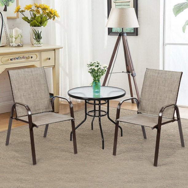 2 Pieces Dining Chair Patio Outdoor Dining Chair with Armrest