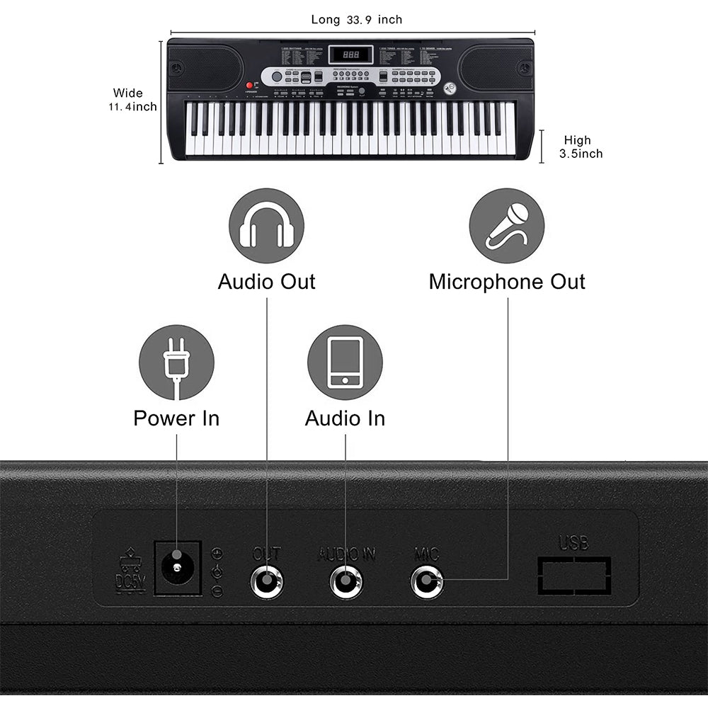 SUGIFT 61 Keys Electric Piano Keyboard with Microphone, Portable Keyboard Piano for Beginners