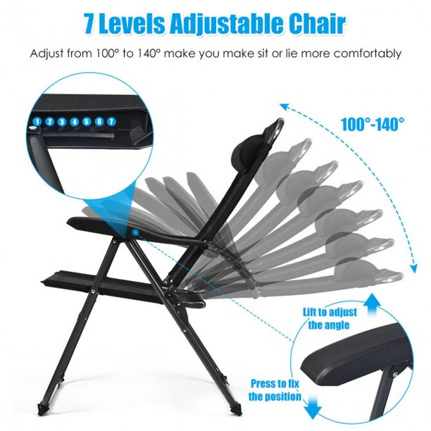 2 Pieces Adjustable Folding Recliner Chairs with 7 Level Adjustable Backrest For Indoor Outdoor Patio Garden