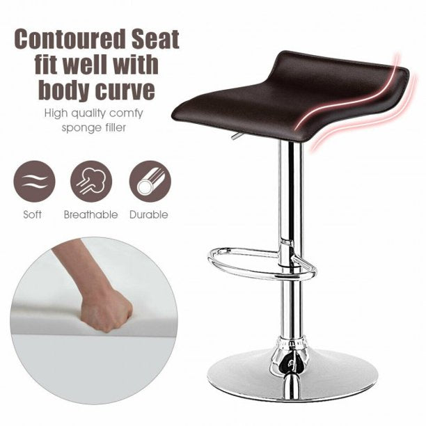 2 Pieces Adjustable Bar Chair PU Leather Backless Bar Stools Coffee