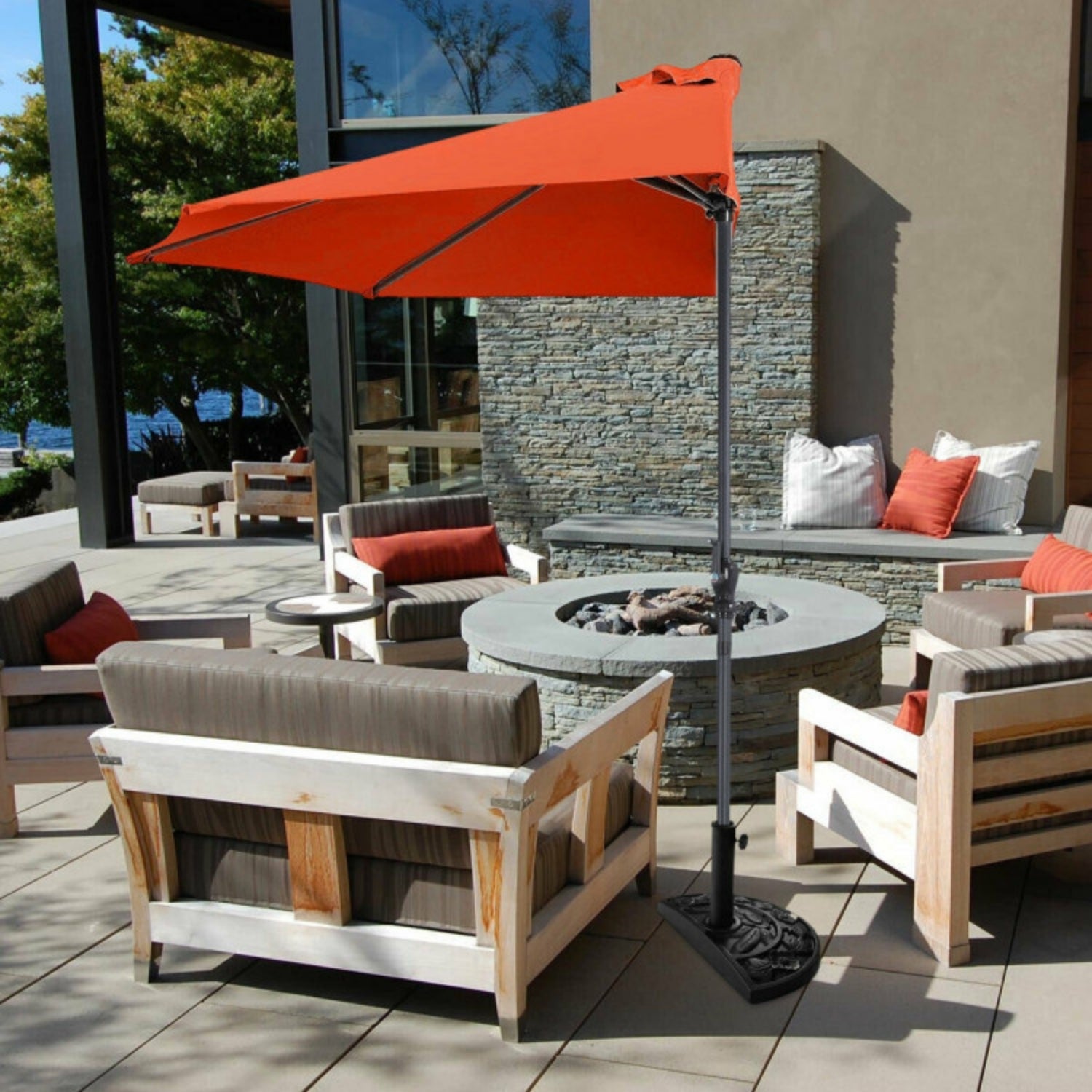 SUGIFT 9 Feet Patio Bistro Half Round Umbrella without Weight Base,Orange
