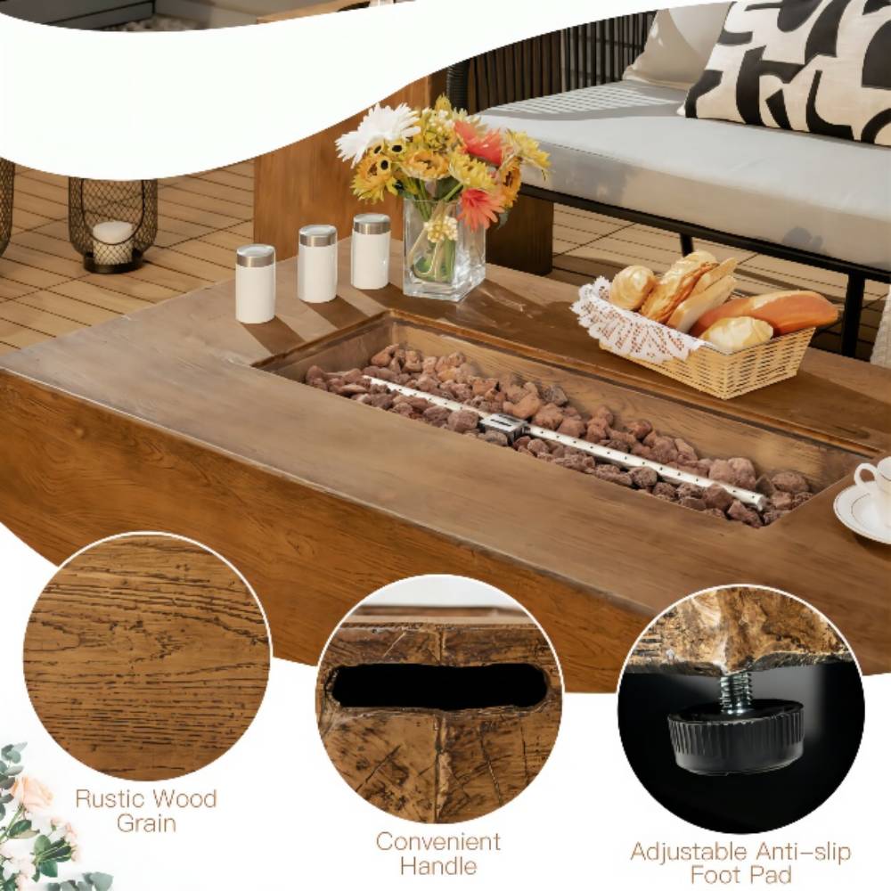 48 in. x 27.00 in. 50,000 BTU Rectangular Outdoor Gas Fire Pit Table with Lava Rocks and Cover