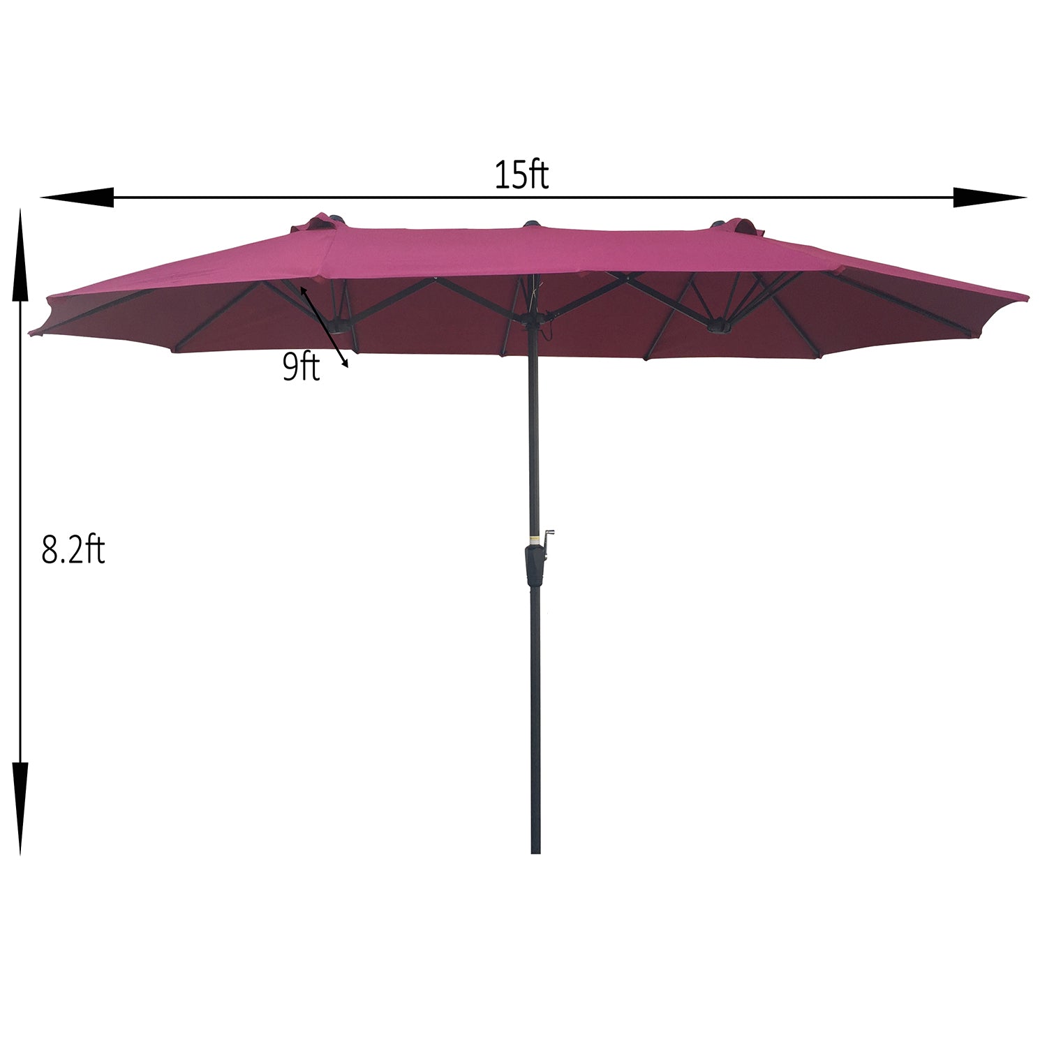 SUGIFT 15Ft Double-Sided Outdoor Patio Market Umbrella with Crank in Burgundy
