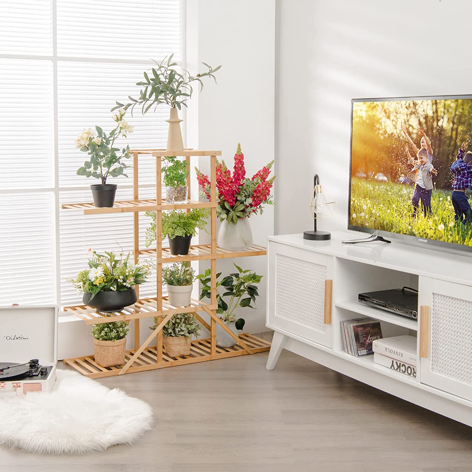 Indoor/Outdoor Natural Wood Plant Stand 10 Potted Plant Shelf Display Holder (5-Tier)