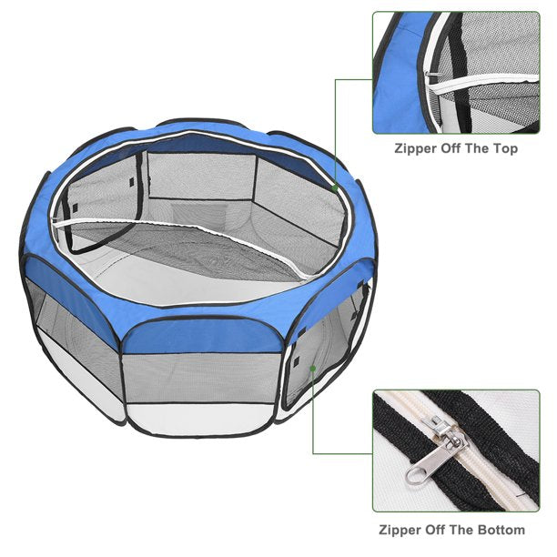 36in Portable Foldable Pet Playpen Fence with Eight Panels, Blue