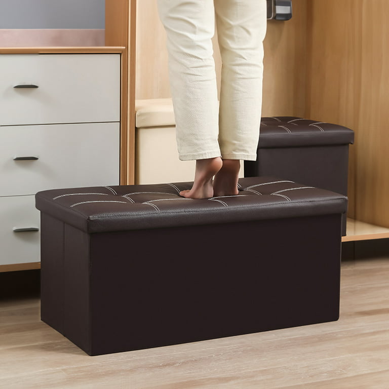 SUGIFT 30 inches Storage Ottoman Bench, Folding Footrest Shoe Bench with 110L Storage Space, Black