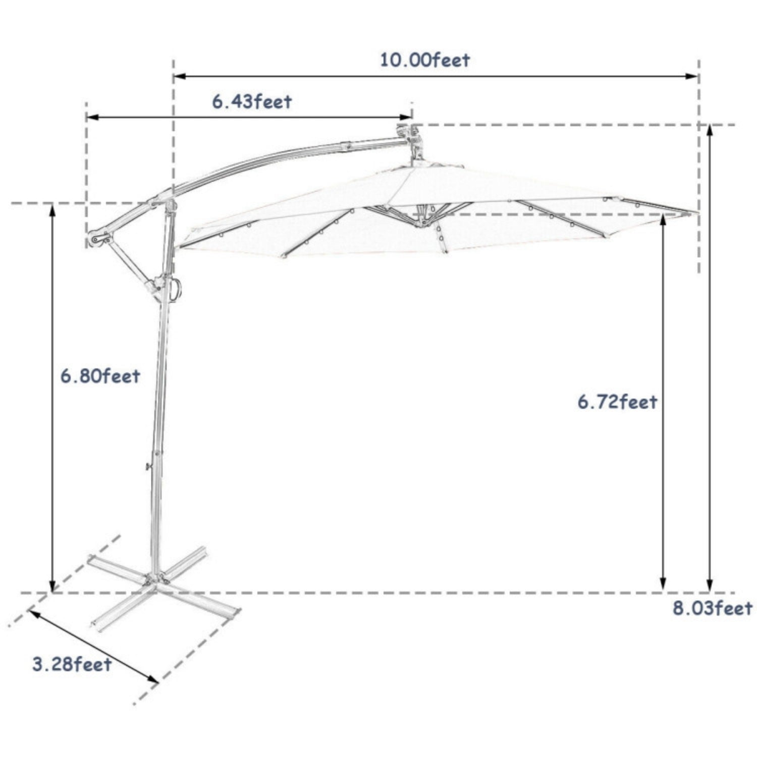 SUGIFT 360¡ãRotation Solar Powered LED Offset Umbrella without Weight Base,Navy