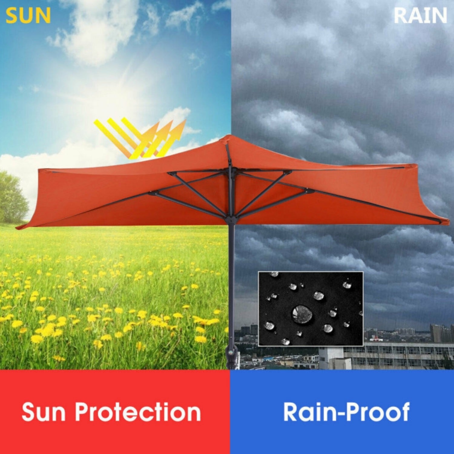 SUGIFT 9 Feet Patio Bistro Half Round Umbrella without Weight Base,Orange