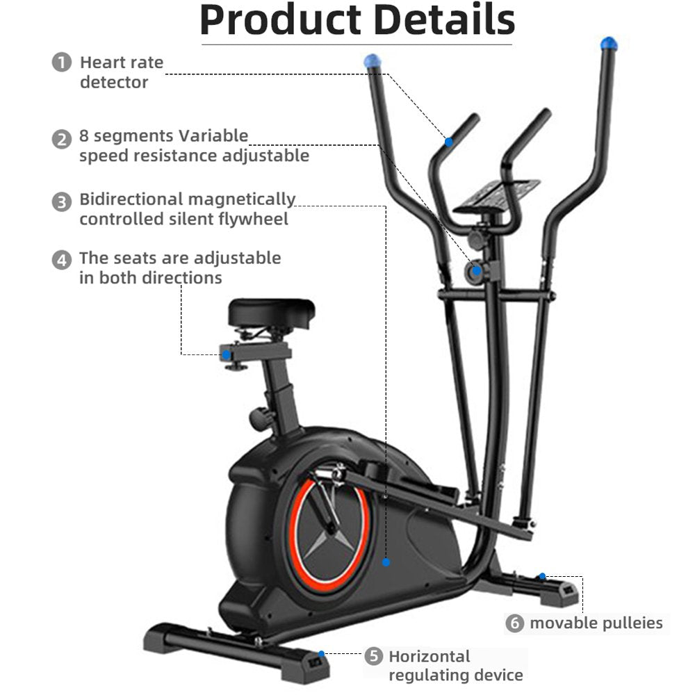 SKONYON Magnetic Elliptical Bike With seat Device Holder LCD Monitor for Home Cardio Workout