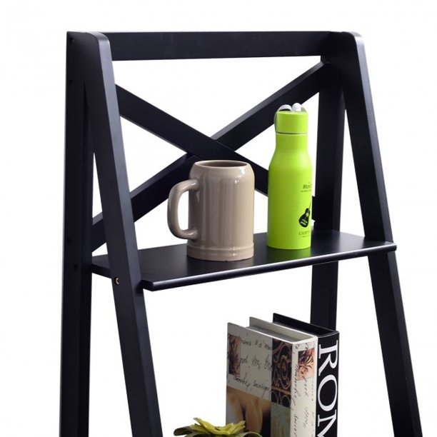 4-Tier Storage Shelf Organizer Leaning Free Standing Ladder Shelf Bookcase
