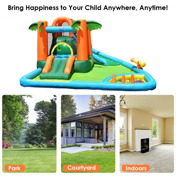 170in7 in1 Inflatable Bounce House Slide House with Two Slides